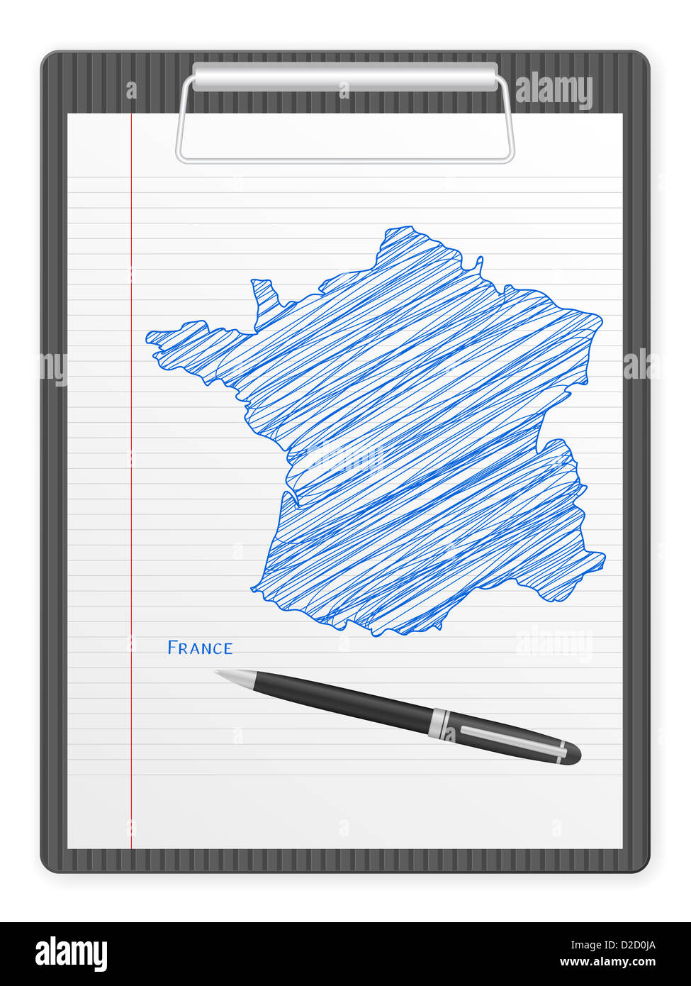 Portapapeles con Francia mapa de dibujo. Ilustración vectorial. Foto de stock