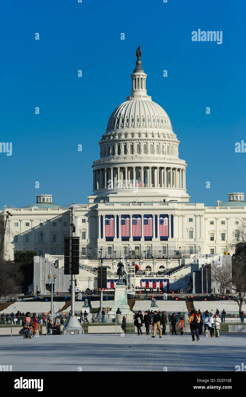 Washington, DC, Estados Unidos, 20 de enero de 2013. El edificio del Capitolio. Washington, DC se prepara para la investidura de Barack Obama, el 44º Presidente de los Estados Unidos de América. Foto de stock