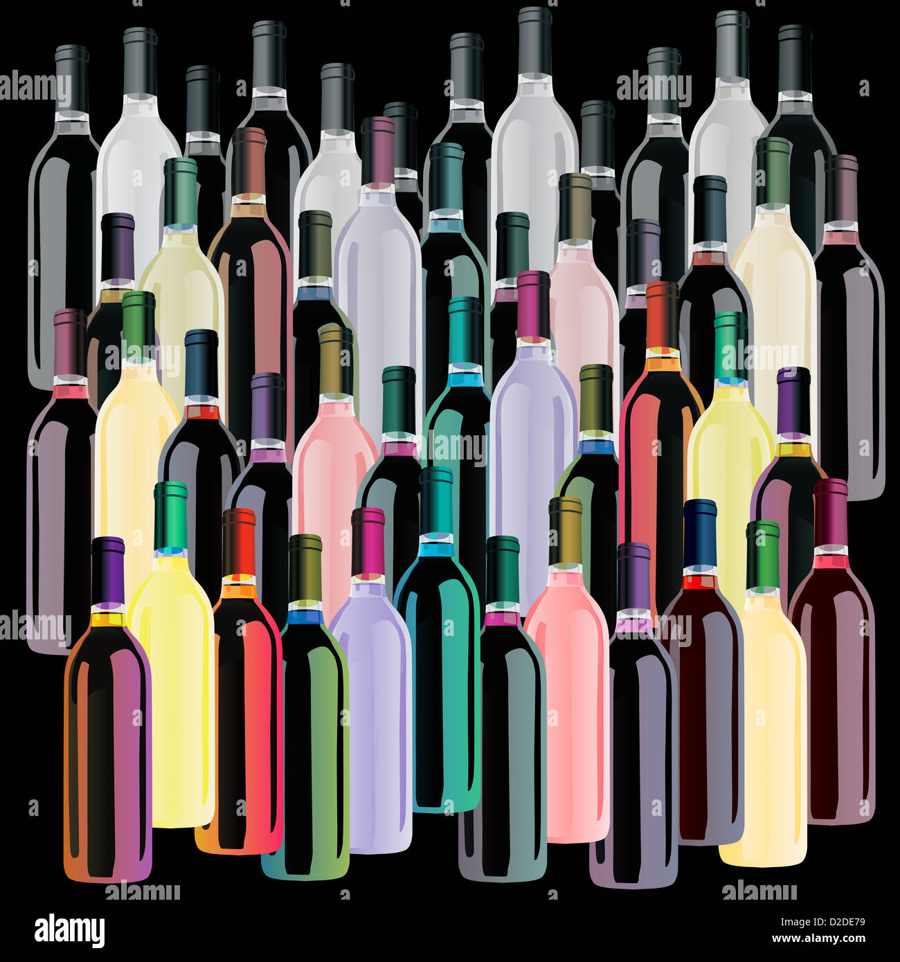 Las botellas de vino de color Set Foto de stock