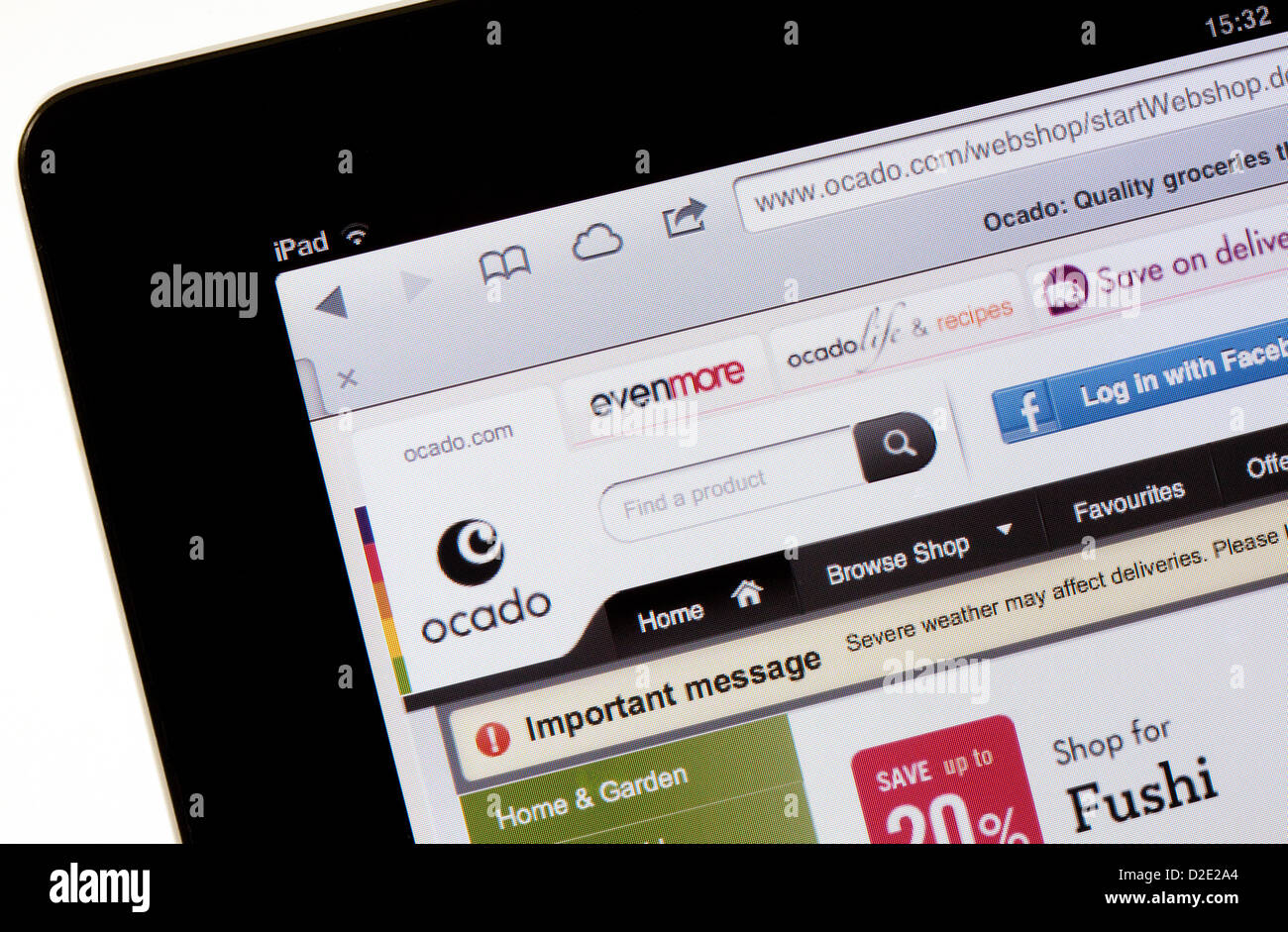 Ocado sitio web para compras en internet; en un iPad, REINO UNIDO Foto de stock