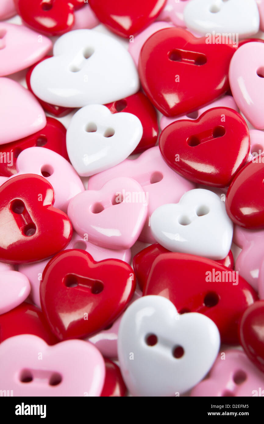 Vista aérea de botones en forma de corazón Foto de stock