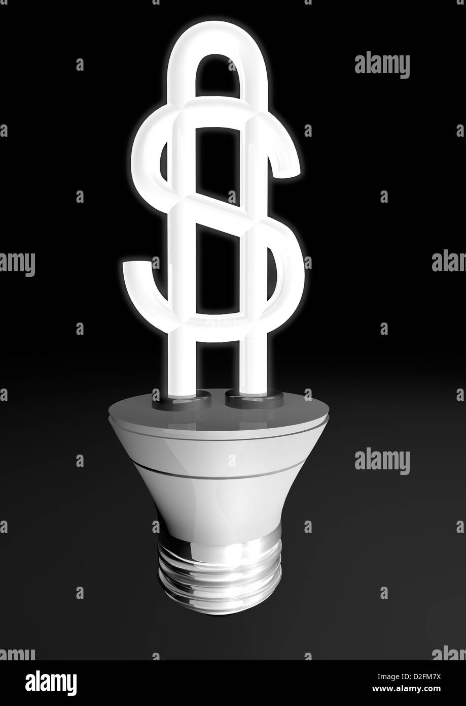 Bombilla de ahorro de energía con el tubo de iluminación en forma de un signo de dólar Foto de stock