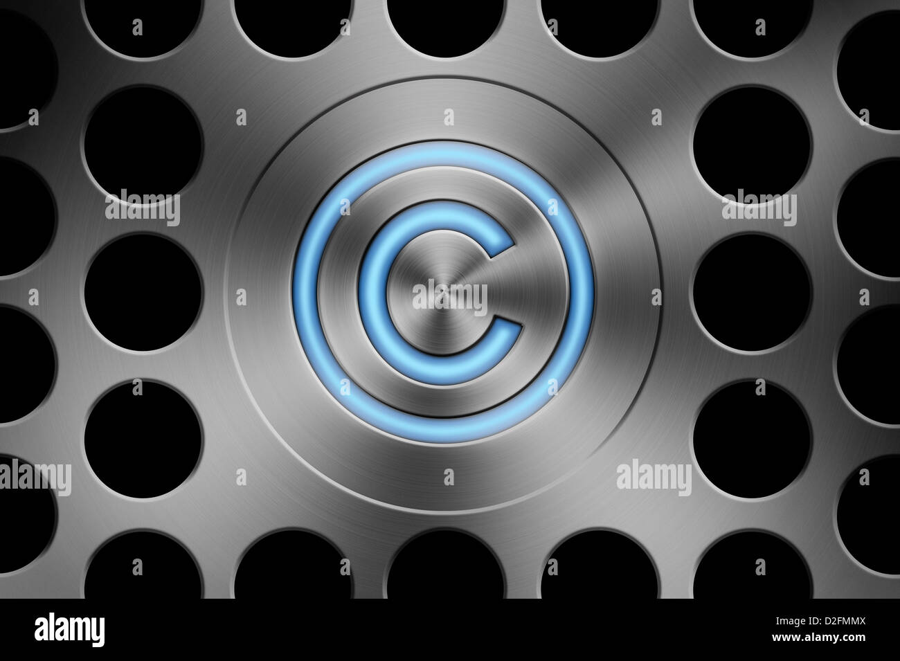 El botón del símbolo de copyright sobre un fondo estilo Mac silver Foto de stock