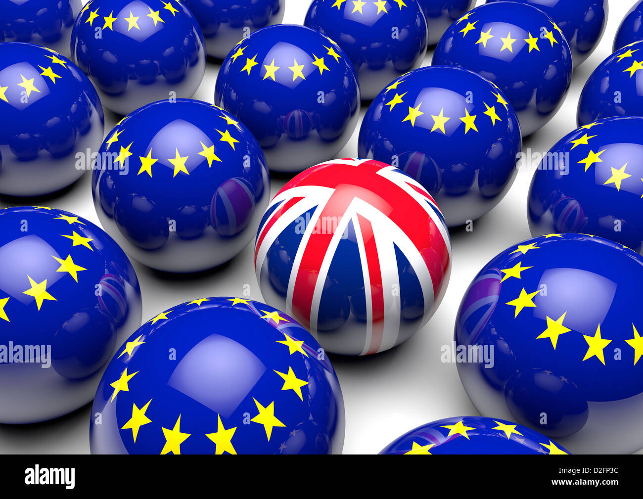 Cerca de las bolas con la bandera de la Unión Europea y una bola con el Reino Unido / REINO UNIDO bandera Union Jack - concepto Brexit Foto de stock