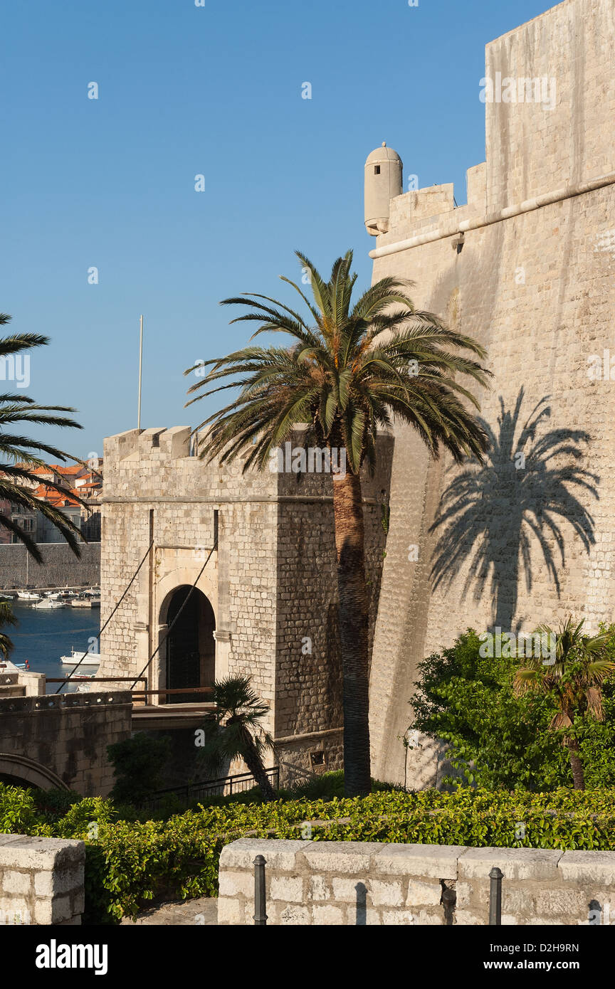 Elk192-3300v Croacia, Dubrovnik, murallas y torres defensivas de la ciudad, Puerta Ploce Foto de stock