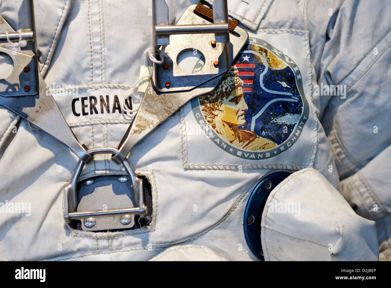 Apolo 17, Gene Cernan, traje, el Centro Espacial Kennedy. Foto de stock