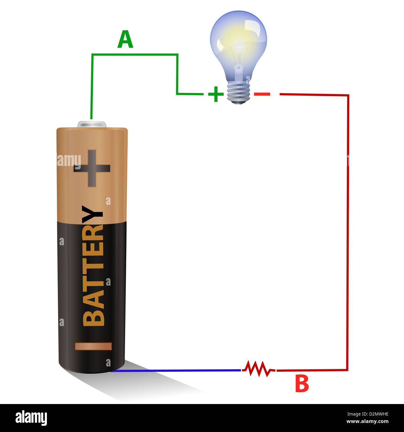 Batería conectada a la luz de una bombilla Fotografía de stock - Alamy