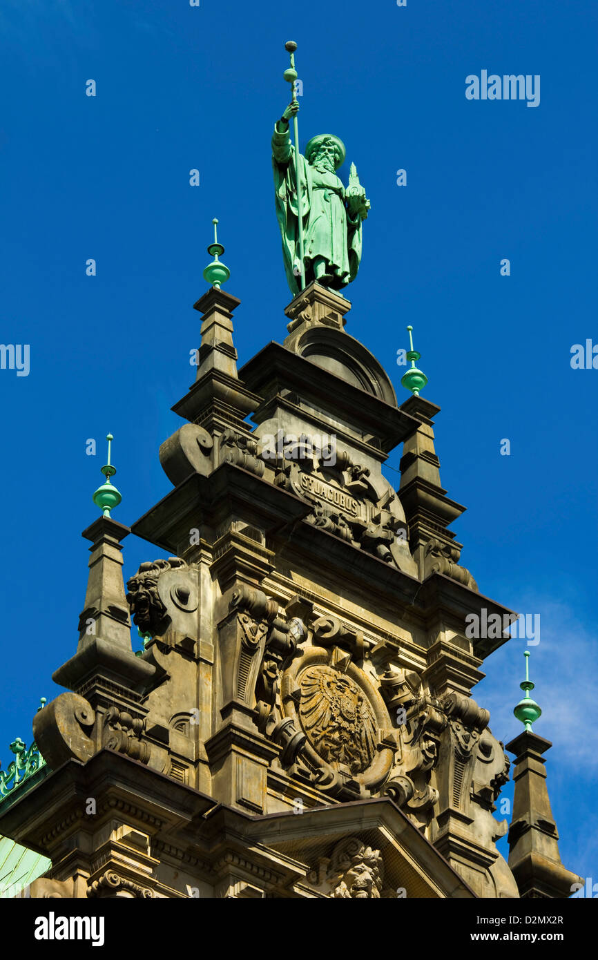 Ornamentada arquitectura neo-renacentista del Hamburgo Rathaus, el ayuntamiento y la sede del gobierno, inaugurado 1886, Hamburgo, Alemania. Foto de stock