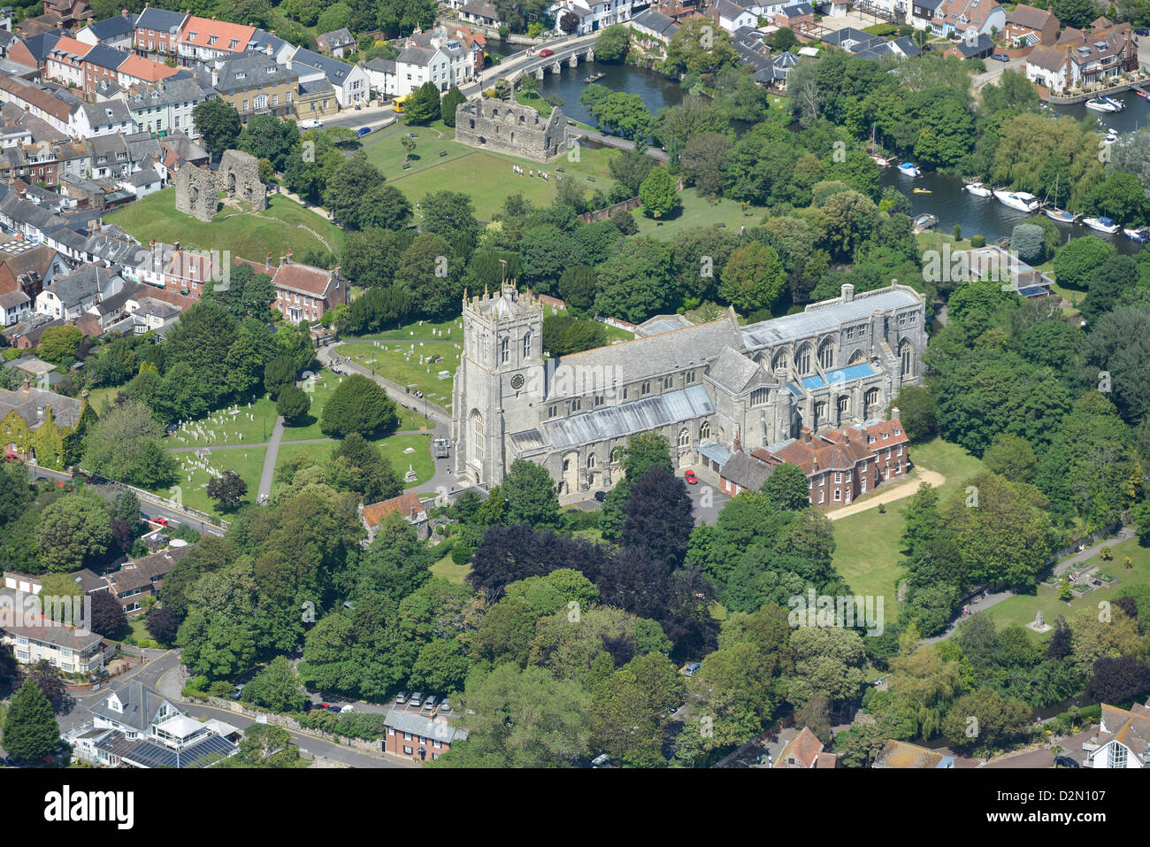 Fotografía aérea del Priorato de Christchurch. Foto de stock