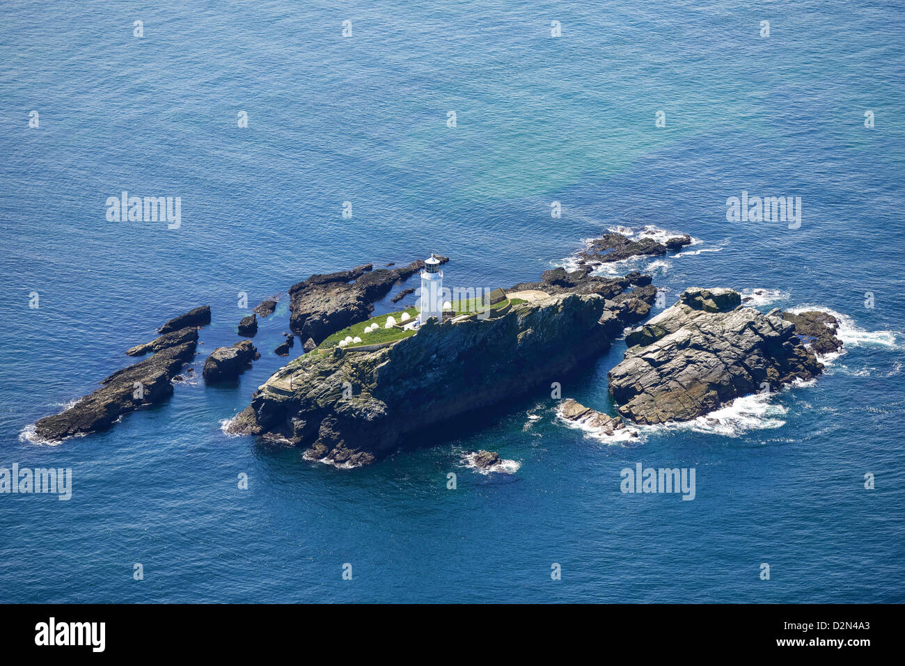Fotografía aérea de Godrevy Island Lighthouse Foto de stock
