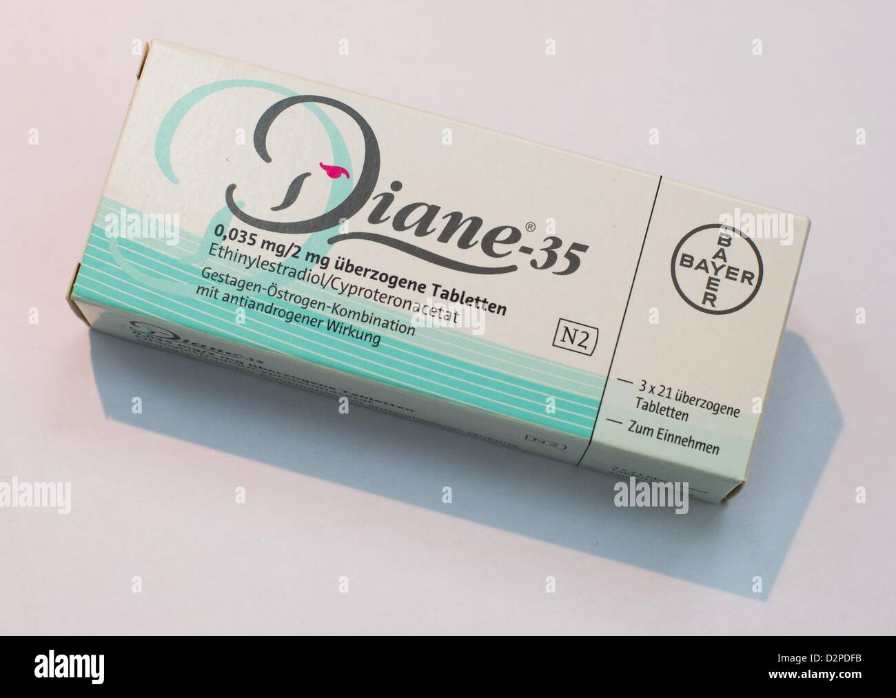 El anticonceptivo Diane 35 es retratada en una farmacia en Munich,  Alemania, 30 Jauary 2013. Una medicina de acné por Bayer a menudo se  recetan como anticonceptivo será prohibido en Francia a