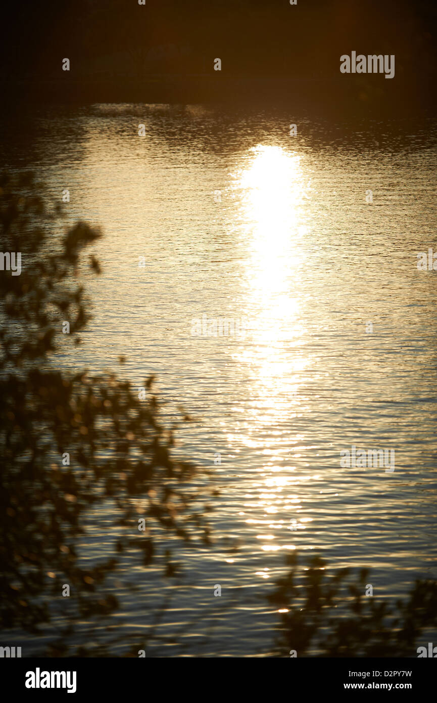 Sun reflexiones sobre el río Foto de stock