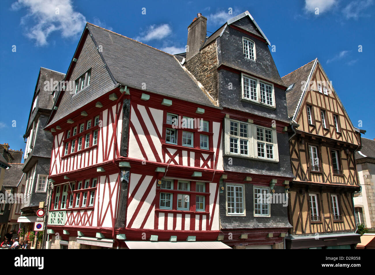 Casas con entramados de madera medieval, la ciudad vieja, de Morlaix, Finisterre, Bretaña, Francia, Europa Foto de stock
