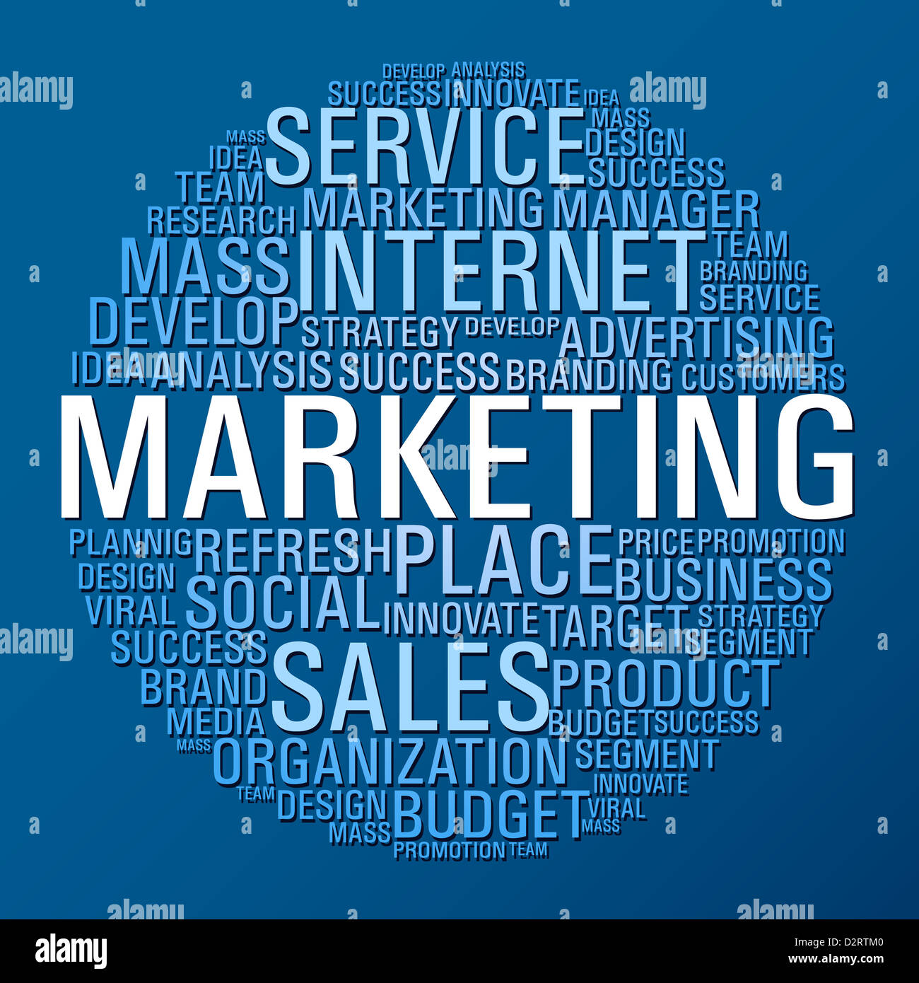 Concepto de Marketing en Internet palabras círculo sobre fondo azul. Capas de archivo vectorial para una manipulación fácil y coloración personalizada. Foto de stock