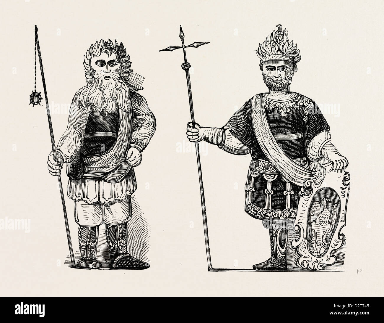 Las figuras de Gog y Magog ESTABLECIDO EN Guildhall de Londres después del incendio Fotografía