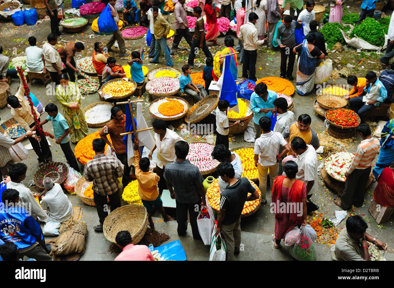 El mercado de flores, Bangalore, Karnataka, India, Asia Foto de stock