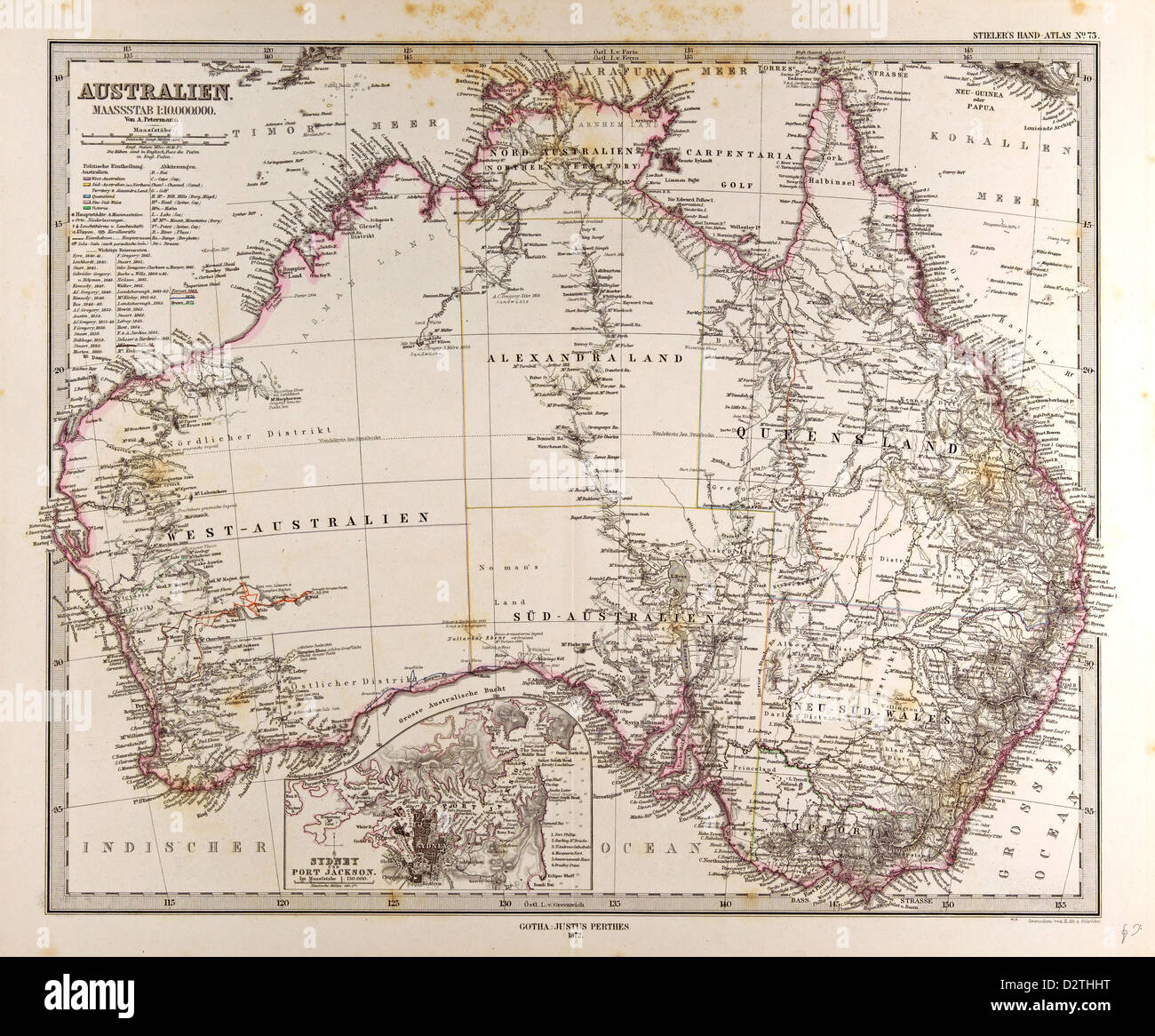 Australia mapa Gotha Justus Perthes Foto de stock