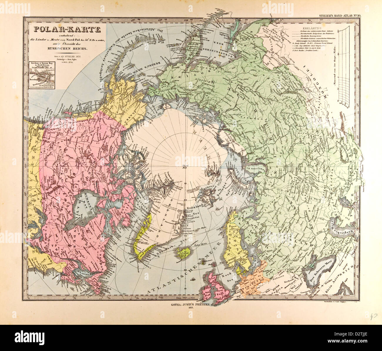 Mapa Polar Gotha Justus Perthes Foto de stock
