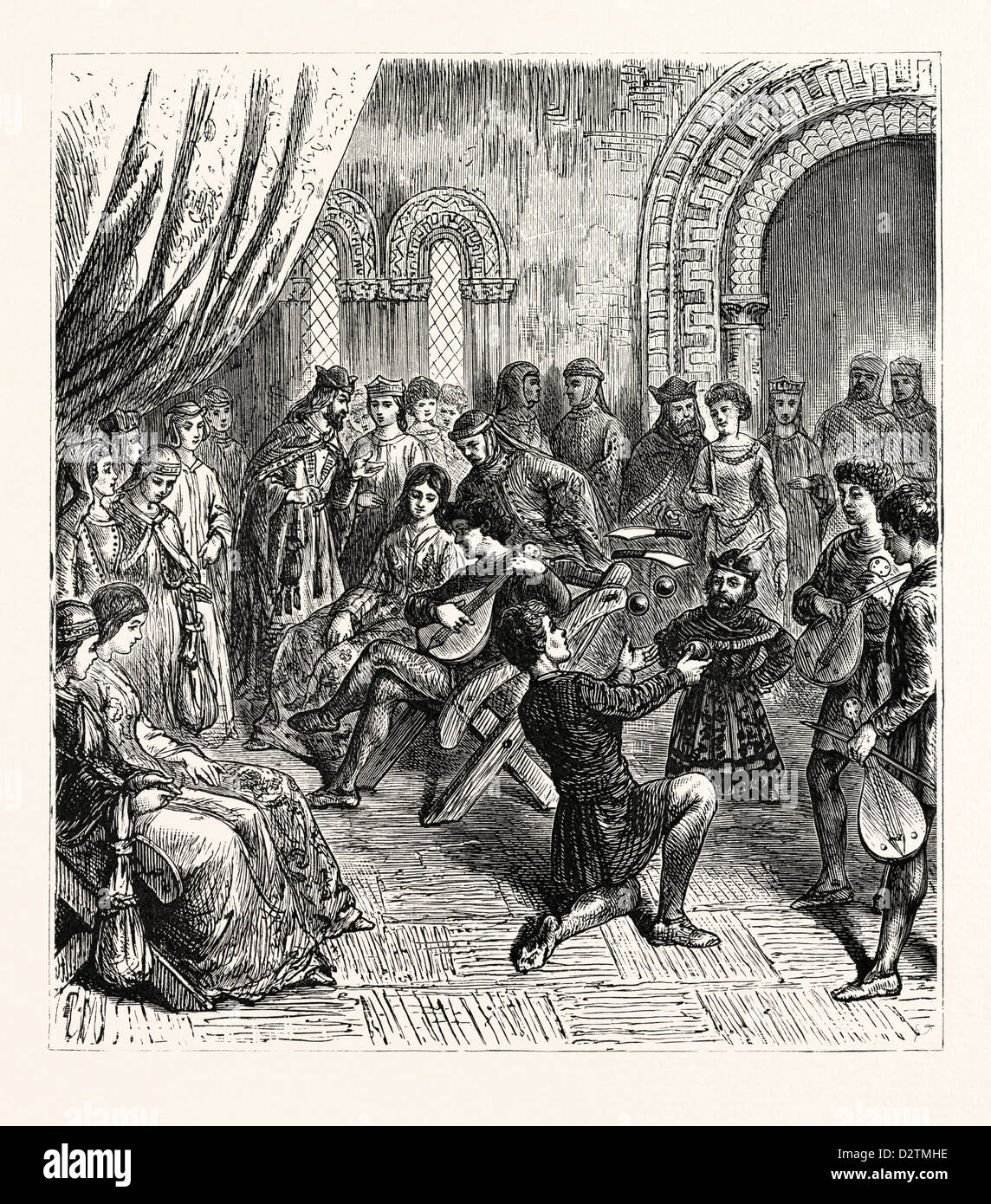 Pasatiempo medieval-juglares malabaristas y los enanos. Foto de stock