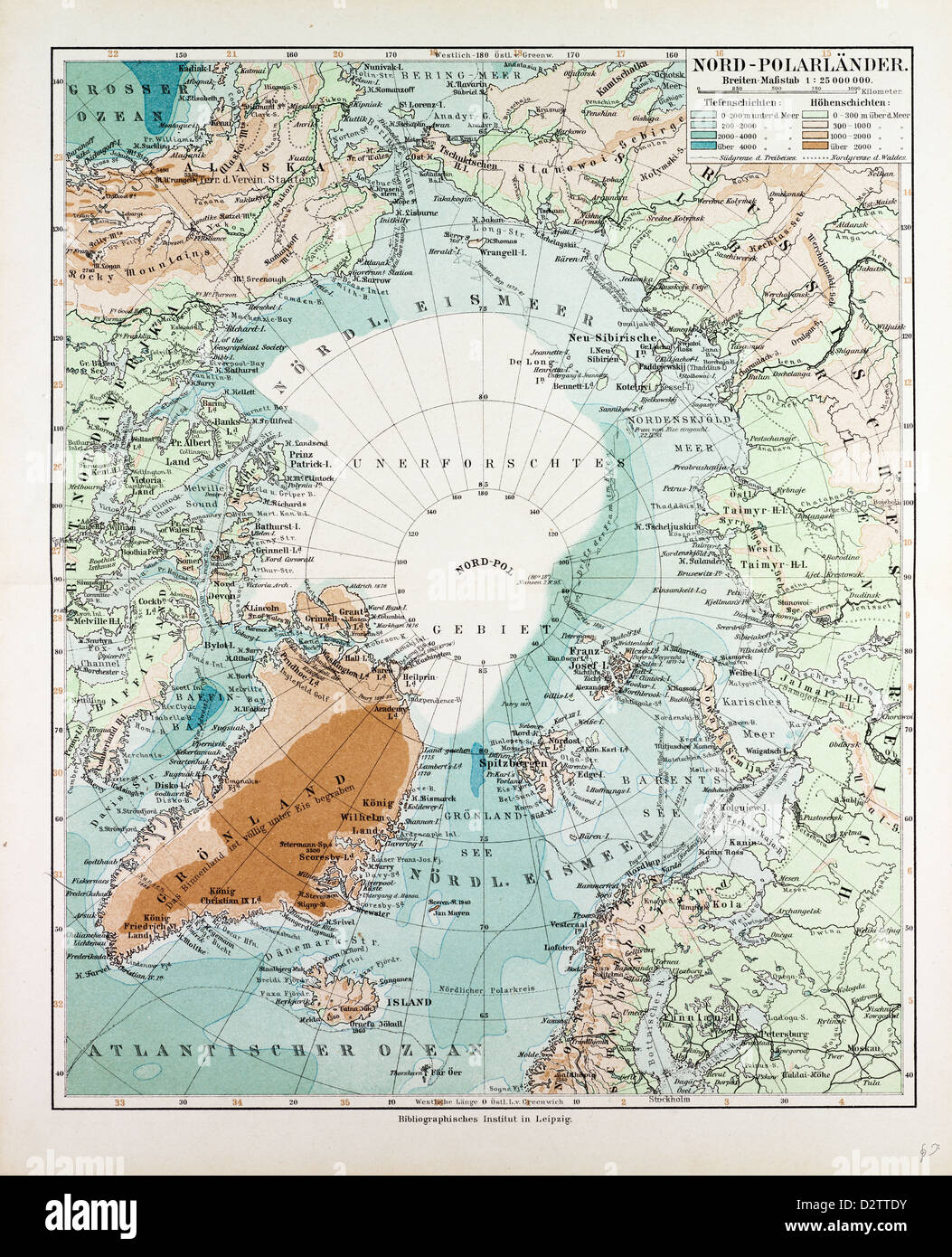 Mapa de países alrededor del Polo Norte 1899 Foto de stock