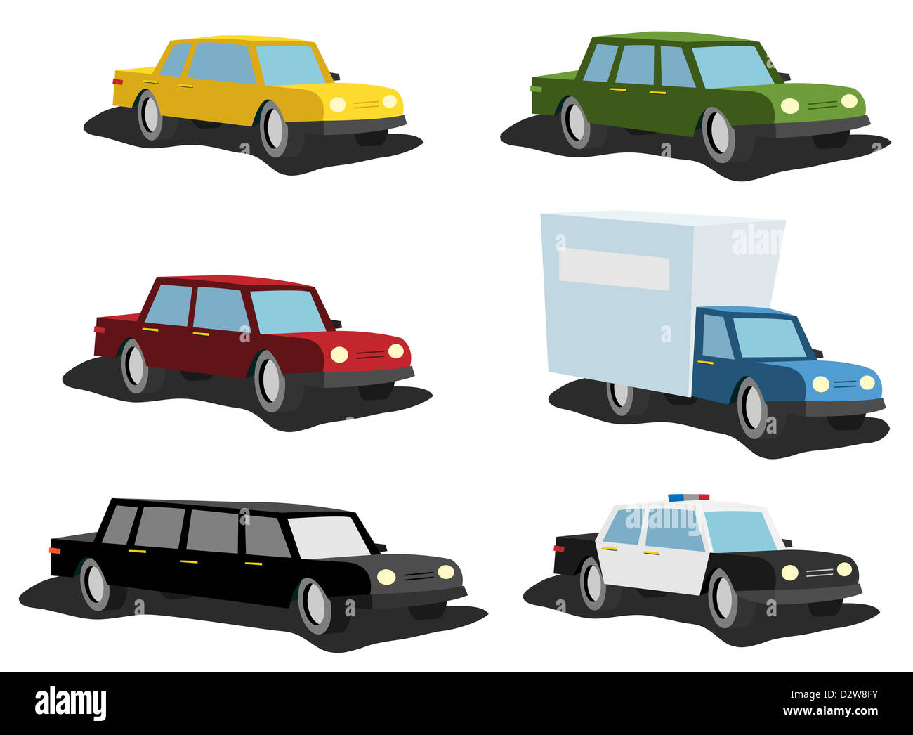 Ilustración de coches de dibujos animados, desde el simple vehículo para  coche de policía, camiones de entrega o cadillac para VIP Fotografía de  stock - Alamy