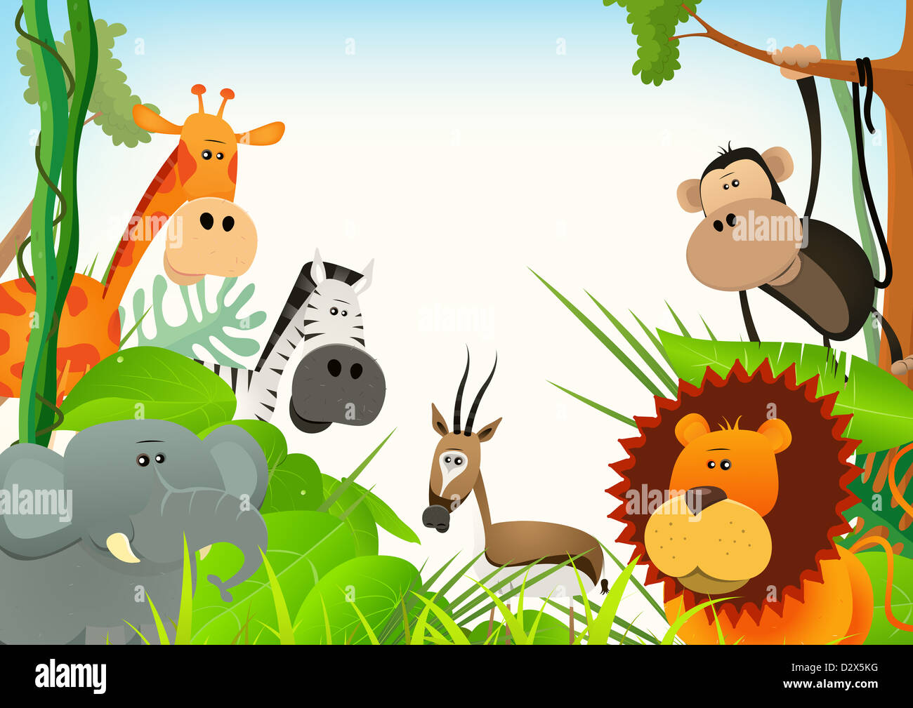 Ilustración de Cute dibujos animados diversos animales salvajes de sabana  africana, incluyendo leones, elefantes, jirafas, gacelas, monos y z  Fotografía de stock - Alamy