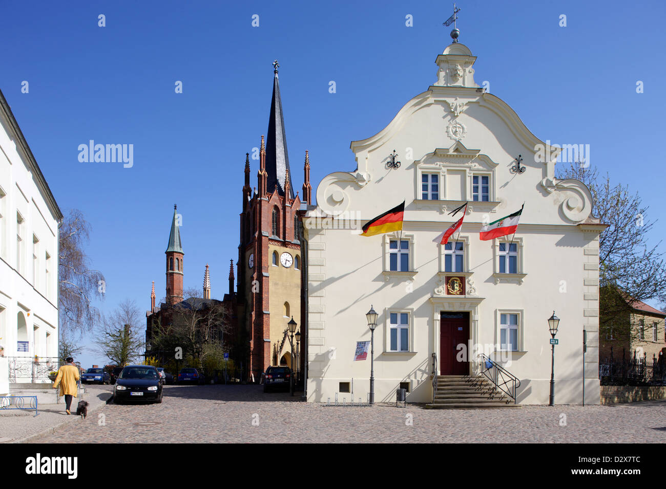 El Werder, Alemania, el ayuntamiento de la ciudad vieja, seguida por la Iglesia del Espíritu Santo Foto de stock