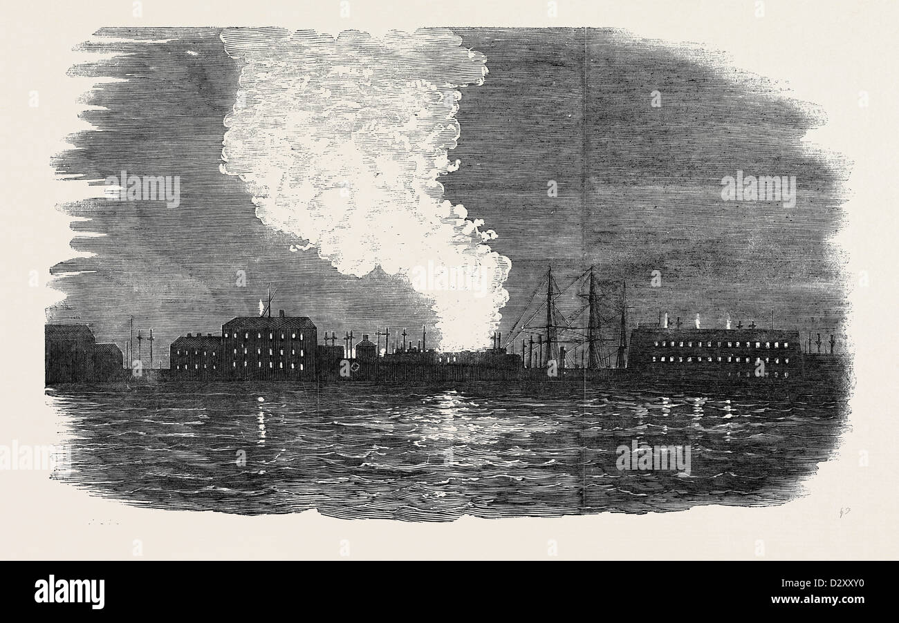 Incendios en Cronstadt, visto desde el Alcázar del "César" Foto de stock