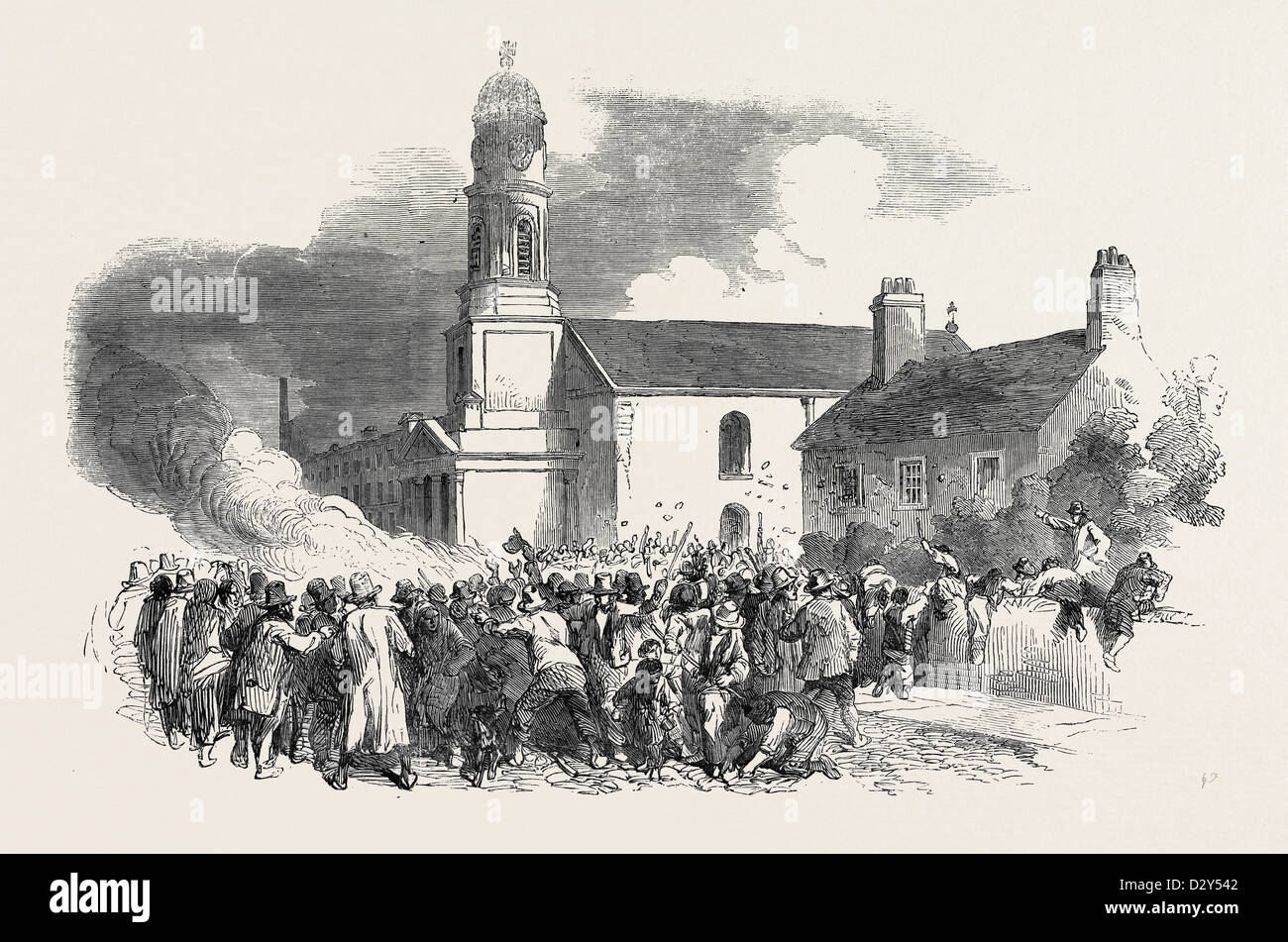 El motín en Stockport: la capilla católica de los Santos Felipe y Santiago, EDGELEY, 1852 Foto de stock