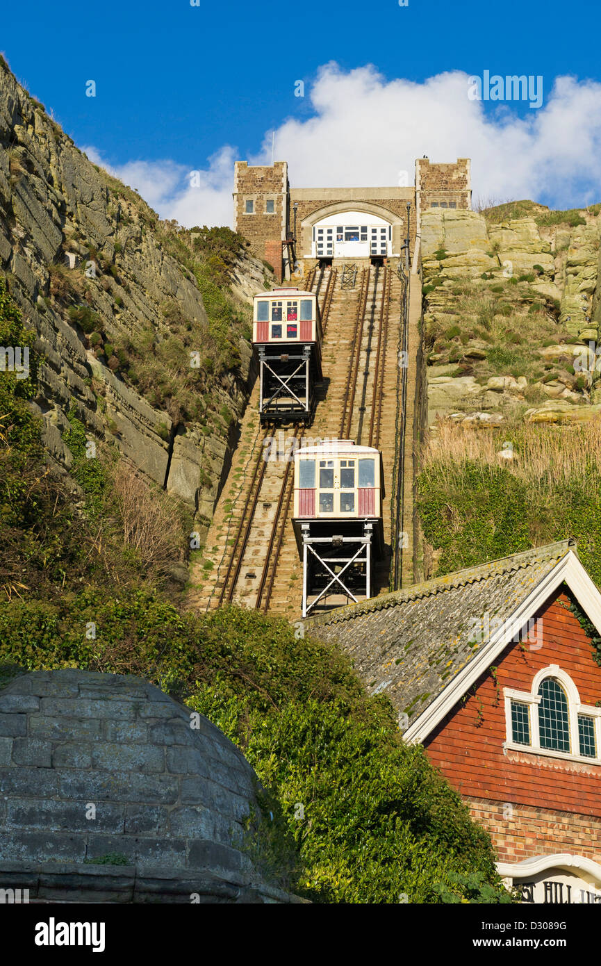 El Funicular de la colina oriental en Hastings, East Sussex Foto de stock