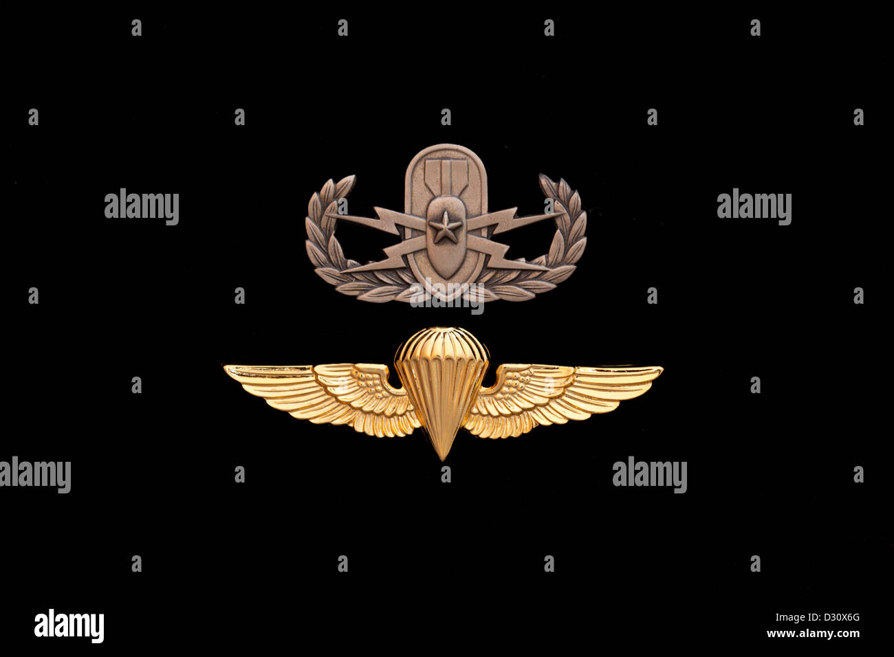 Altos Explosivos insignia sobre alas de paracaidista de la Marina Foto de stock