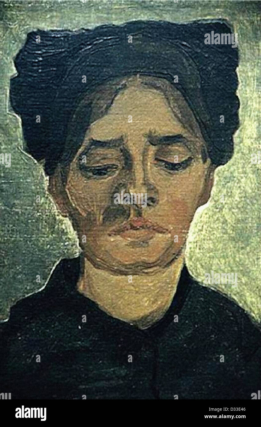 Vincent van Gogh: Cabeza de una mujer campesina con tapa de color oscuro. 1885. Óleo sobre lienzo. Colección privada. El realismo. Foto de stock