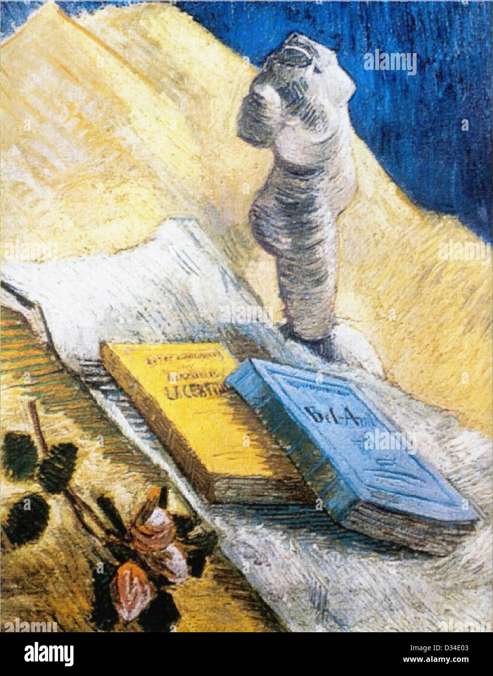 Vincent van Gogh: Bodegón con una estatuilla de Yeso, una rosa y dos novelas. 1887. Óleo sobre lienzo. Rijksmuseum Kröller-Müller Foto de stock