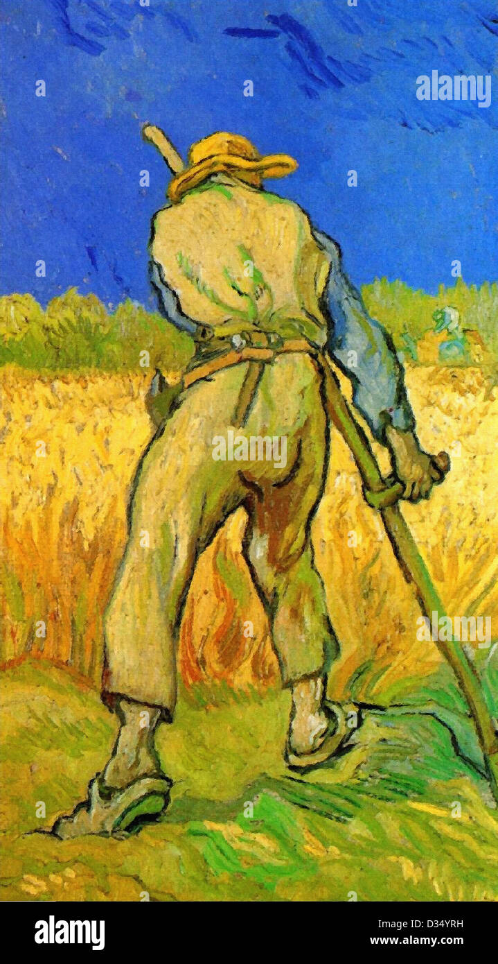 Vincent van Gogh, el segador después de mijo. 1889. Posimpresionismo. Óleo sobre lienzo. Memorial Art Gallery Foto de stock