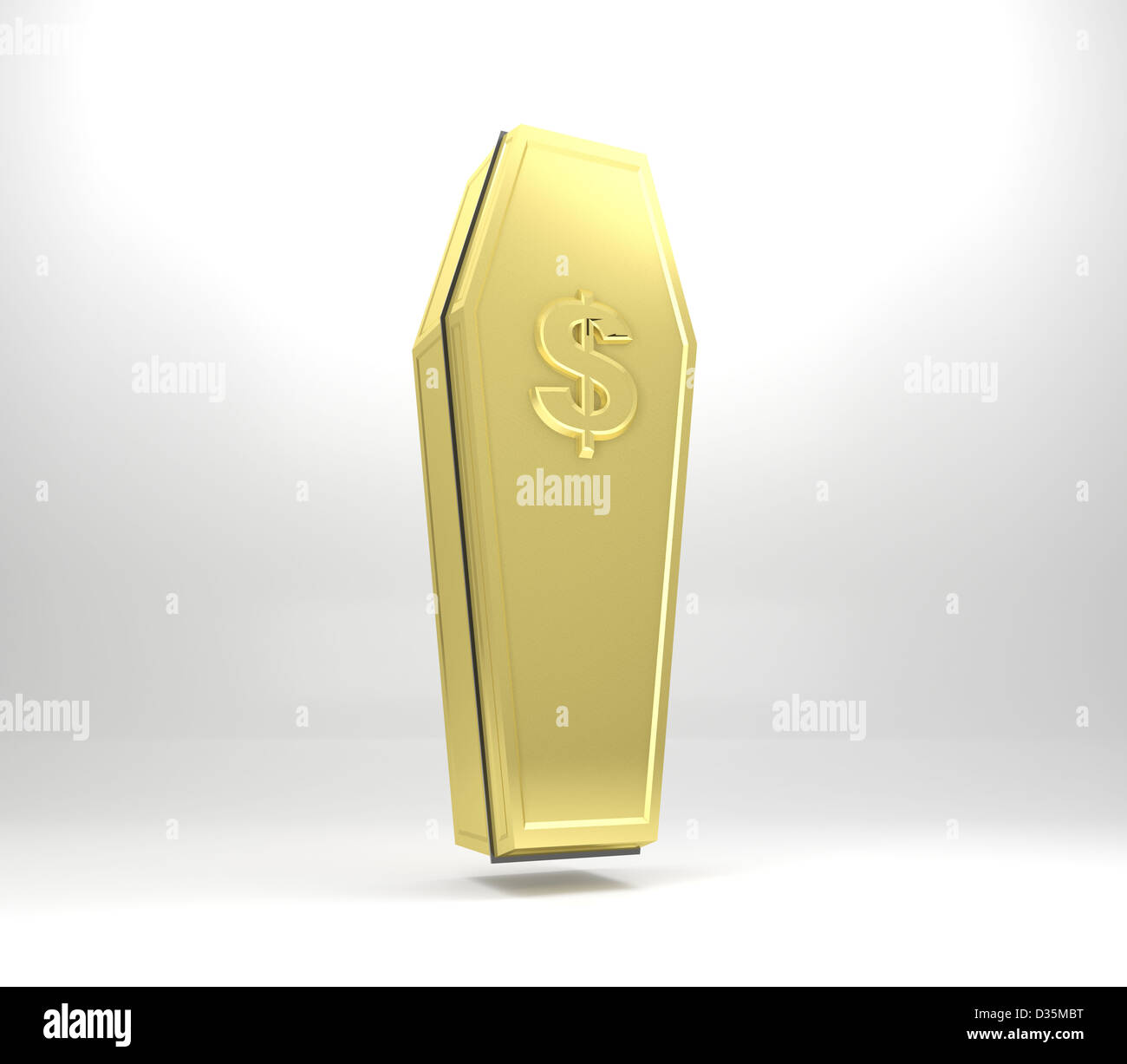 3D Render ilustración de un dólar de oro ataúd. Foto de stock