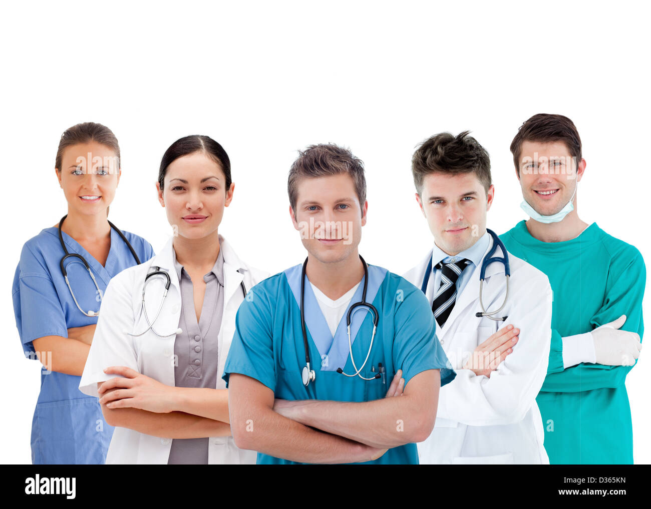 Grupo de Trabajadores del hospital de pie en línea Foto de stock