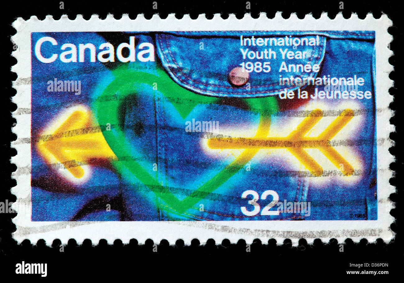 El Año Internacional de la juventud, sello, Canadá, 1985 Foto de stock