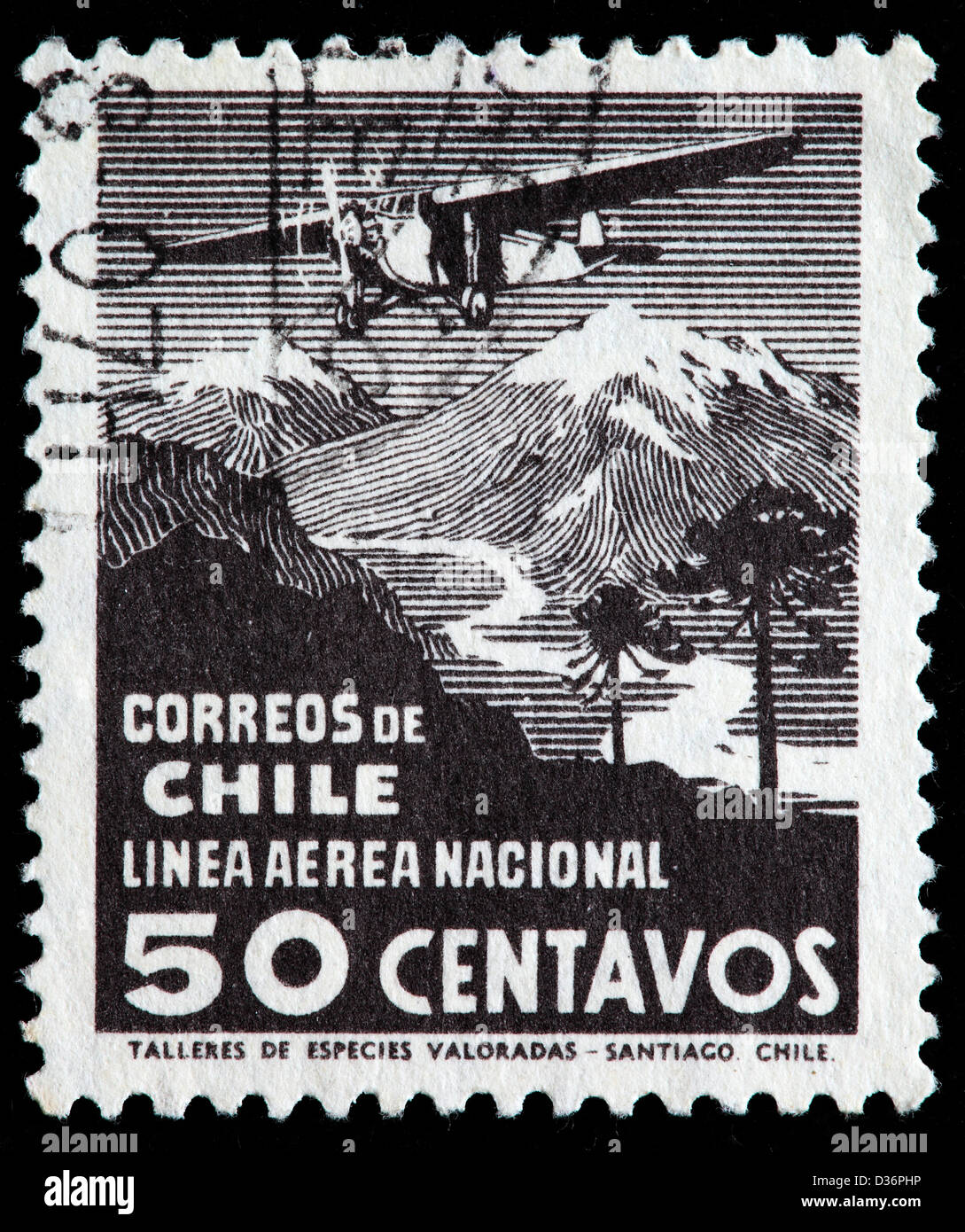Las líneas aéreas nacionales, sello, Chile Foto de stock
