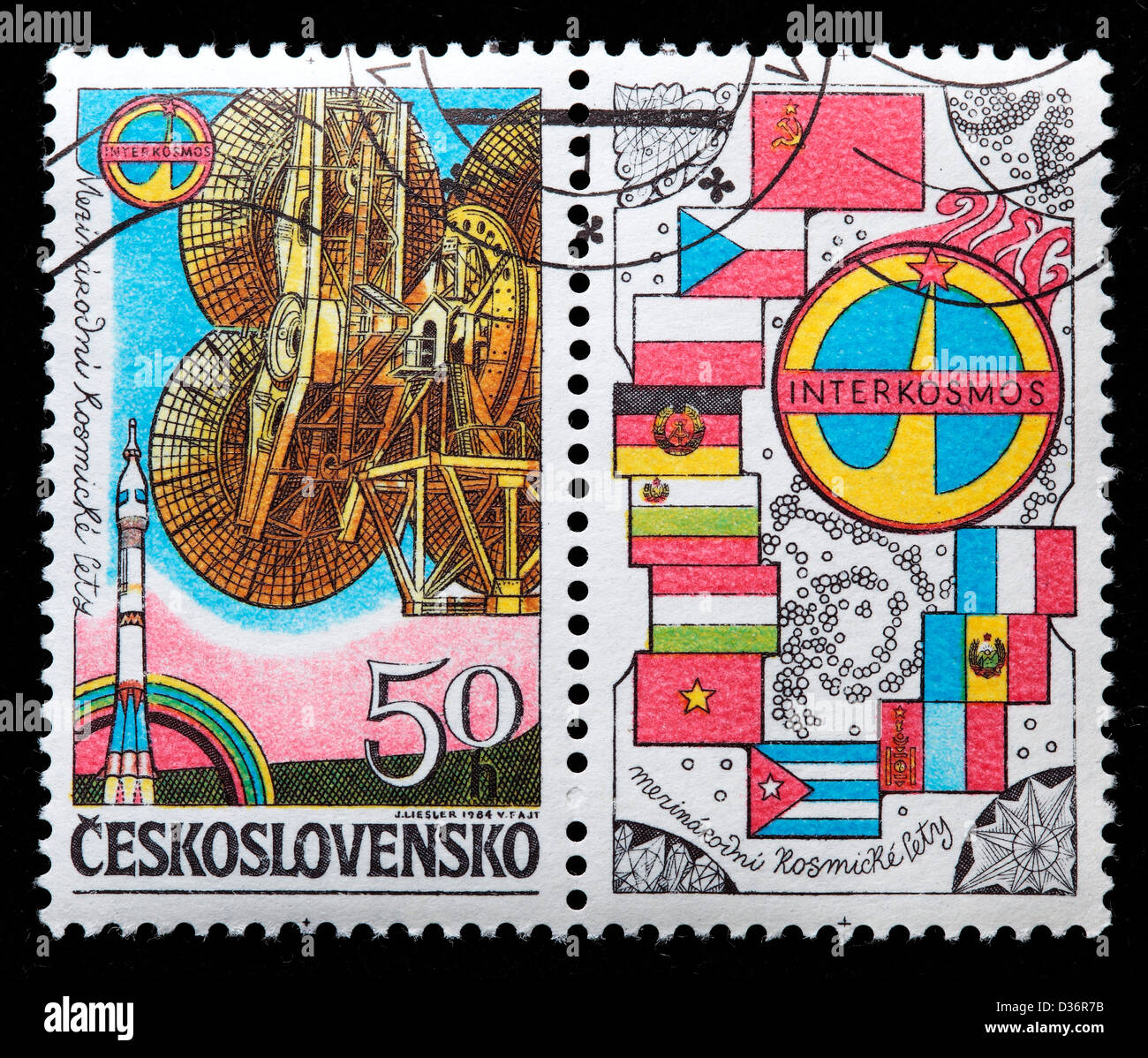 Programa espacial INTERCOSMOS, sello, Checoslovaquia, 1984 Foto de stock