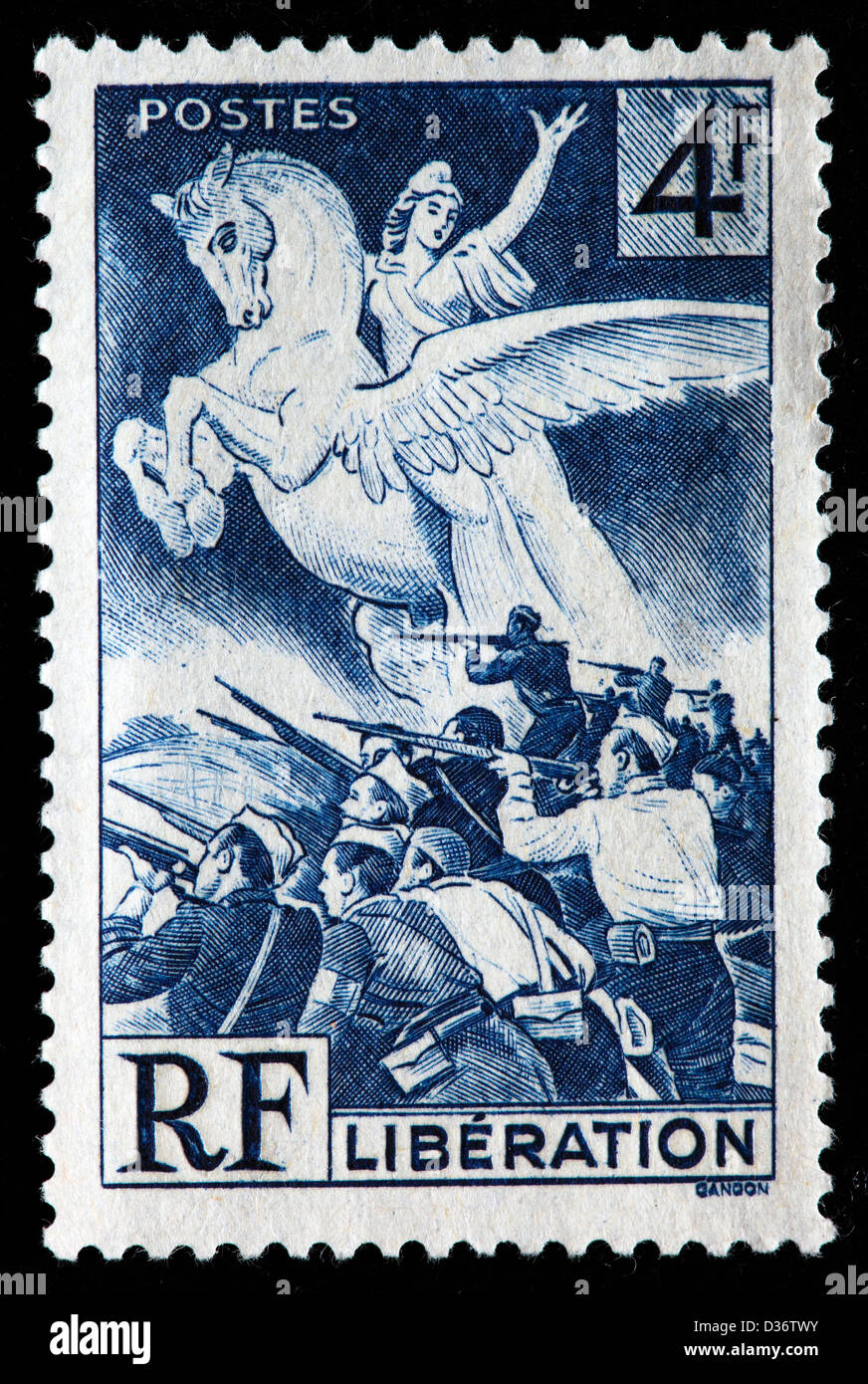 Las fuerzas francesas del Interior y símbolo de liberación, sello, Francia, 1945 Foto de stock