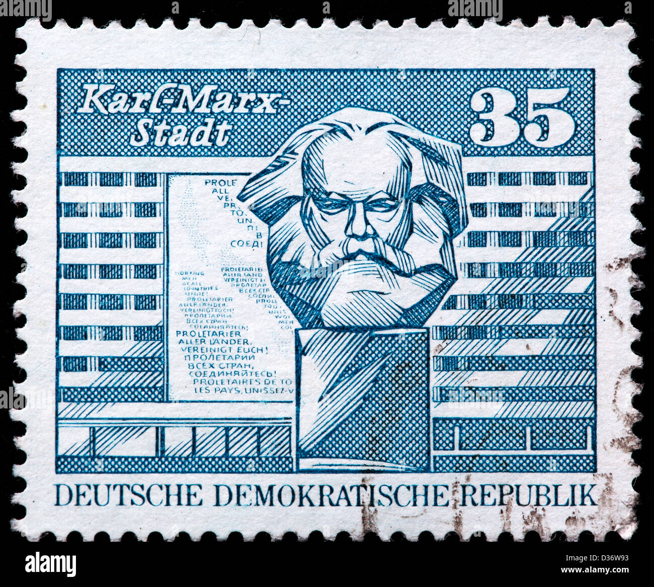 Marx monumento, Karl-Marx-Stadt, sello, Alemania, 1973 Foto de stock