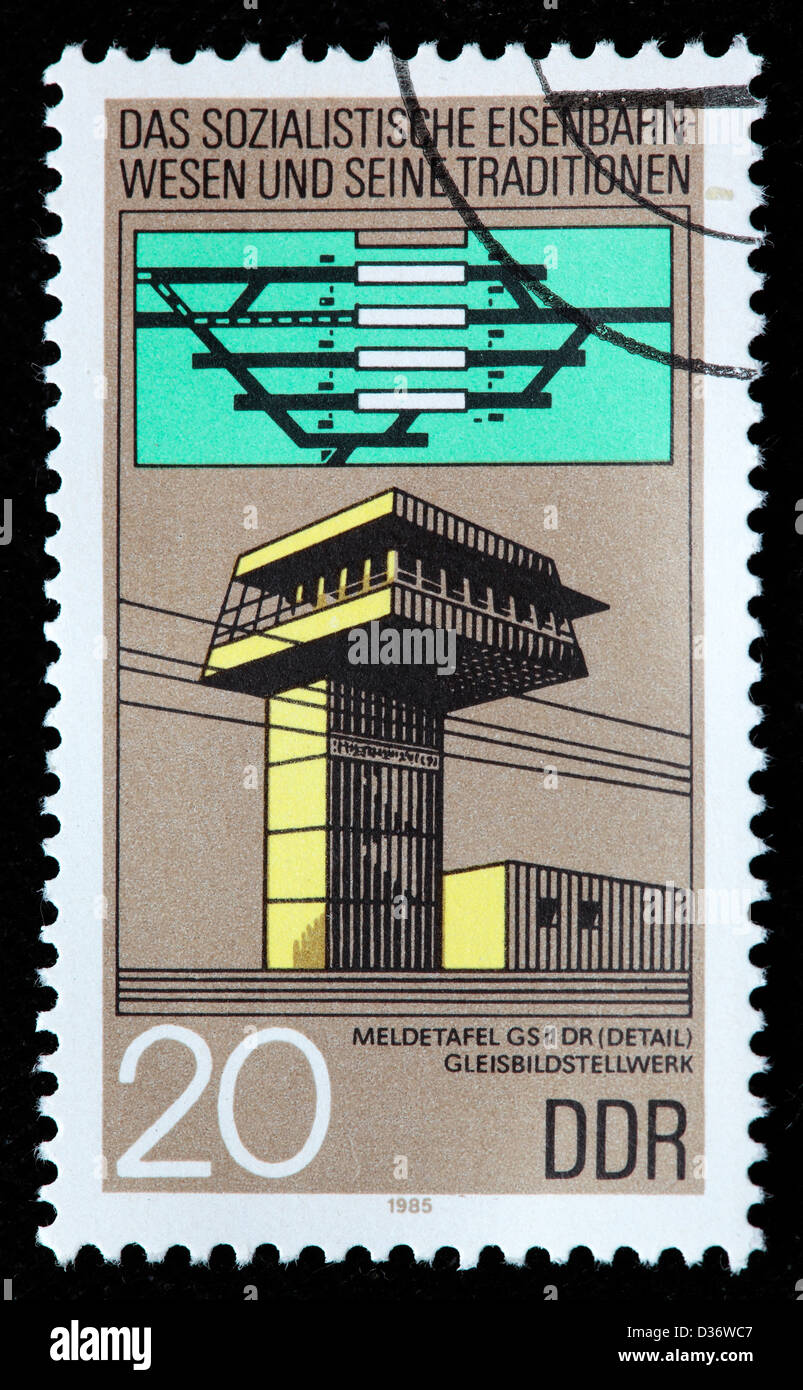 La caja de señales, el 150º aniversario de los ferrocarriles alemanes, sello, Alemania, 1985 Foto de stock