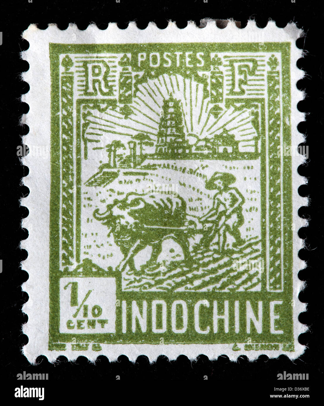 Arando, Torre de Confucio, Indochina, sello, 1927 Foto de stock