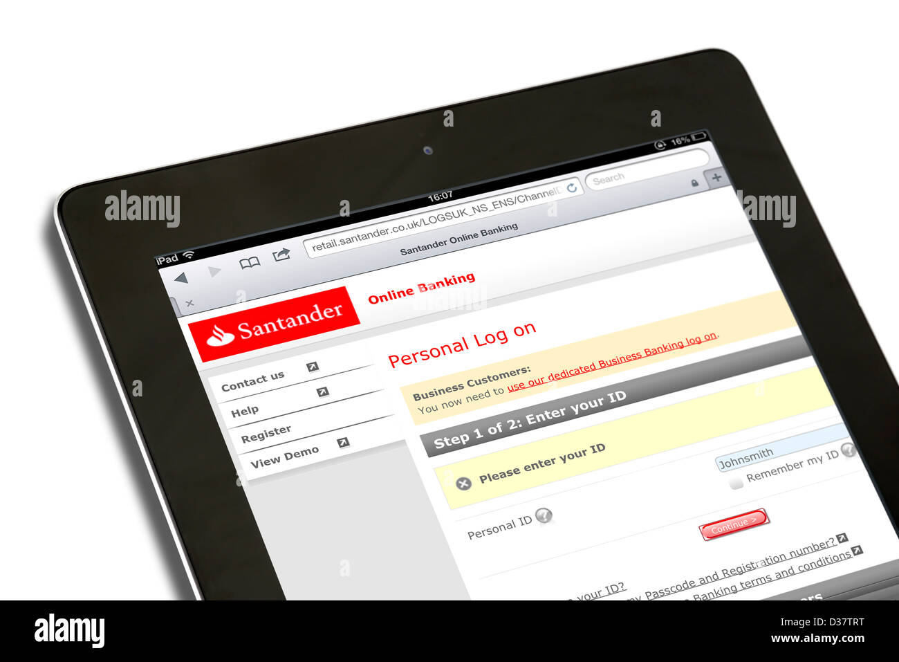 Santander banca online sobre una 4ª generación de Apple iPad tablet pc Foto de stock