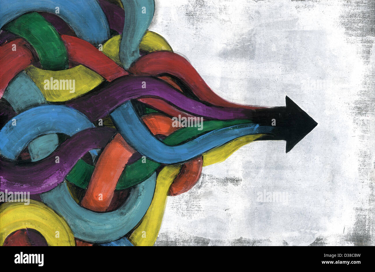 Concepto ilustrativa de cordones multicolores en señal de flecha simbolizando las redes empresariales Foto de stock