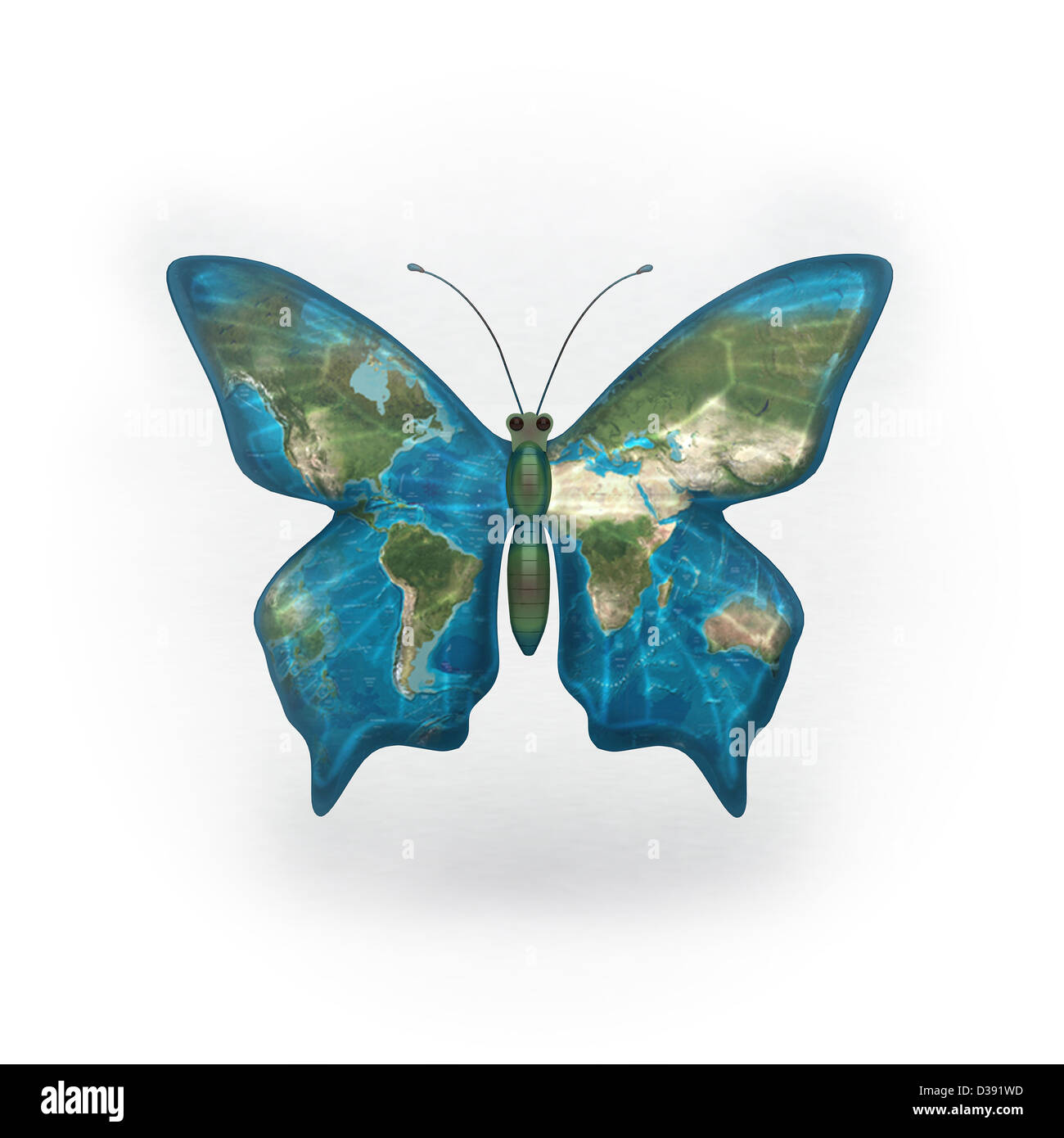 Mariposa con mapa del mundo en sus alas Foto de stock