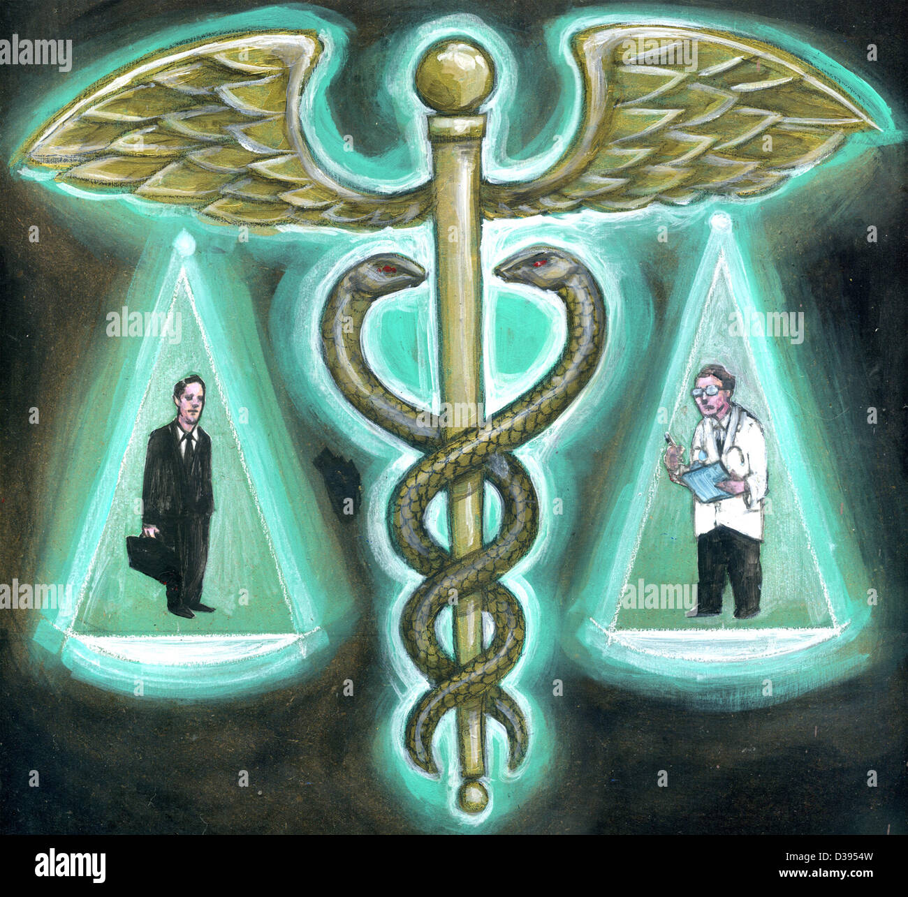 Ilustración de médico y agente de seguros médicos con símbolo de cruz Foto de stock