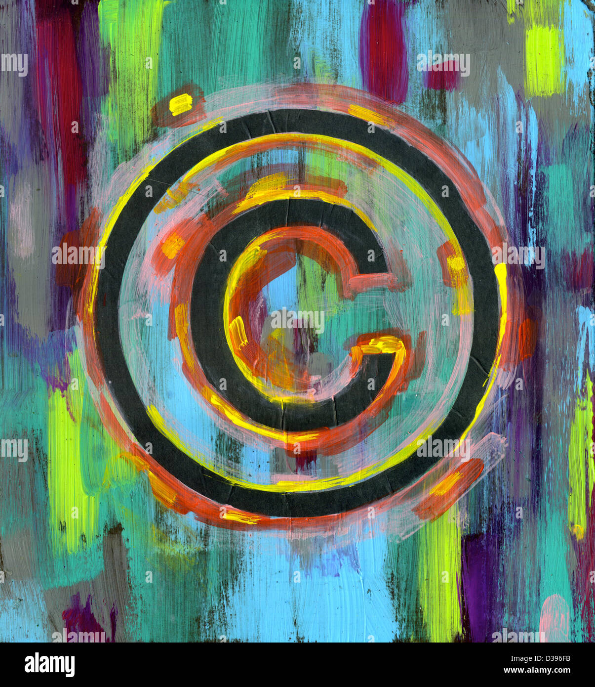 Imagen ilustrativa del símbolo de copyright sobre fondo multicolor Foto de stock