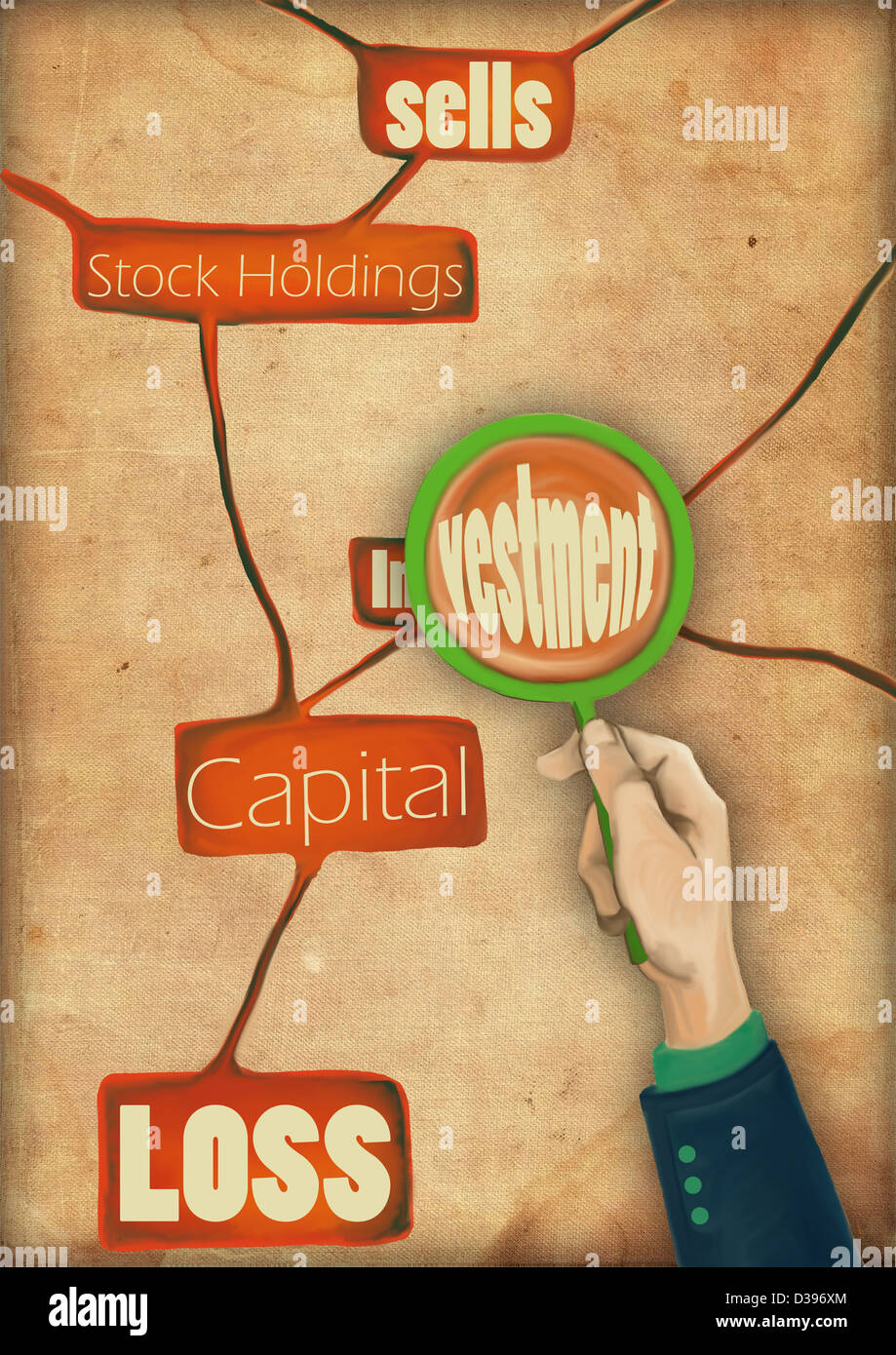Ilustración conceptual de la lupa sobre la inversión Foto de stock