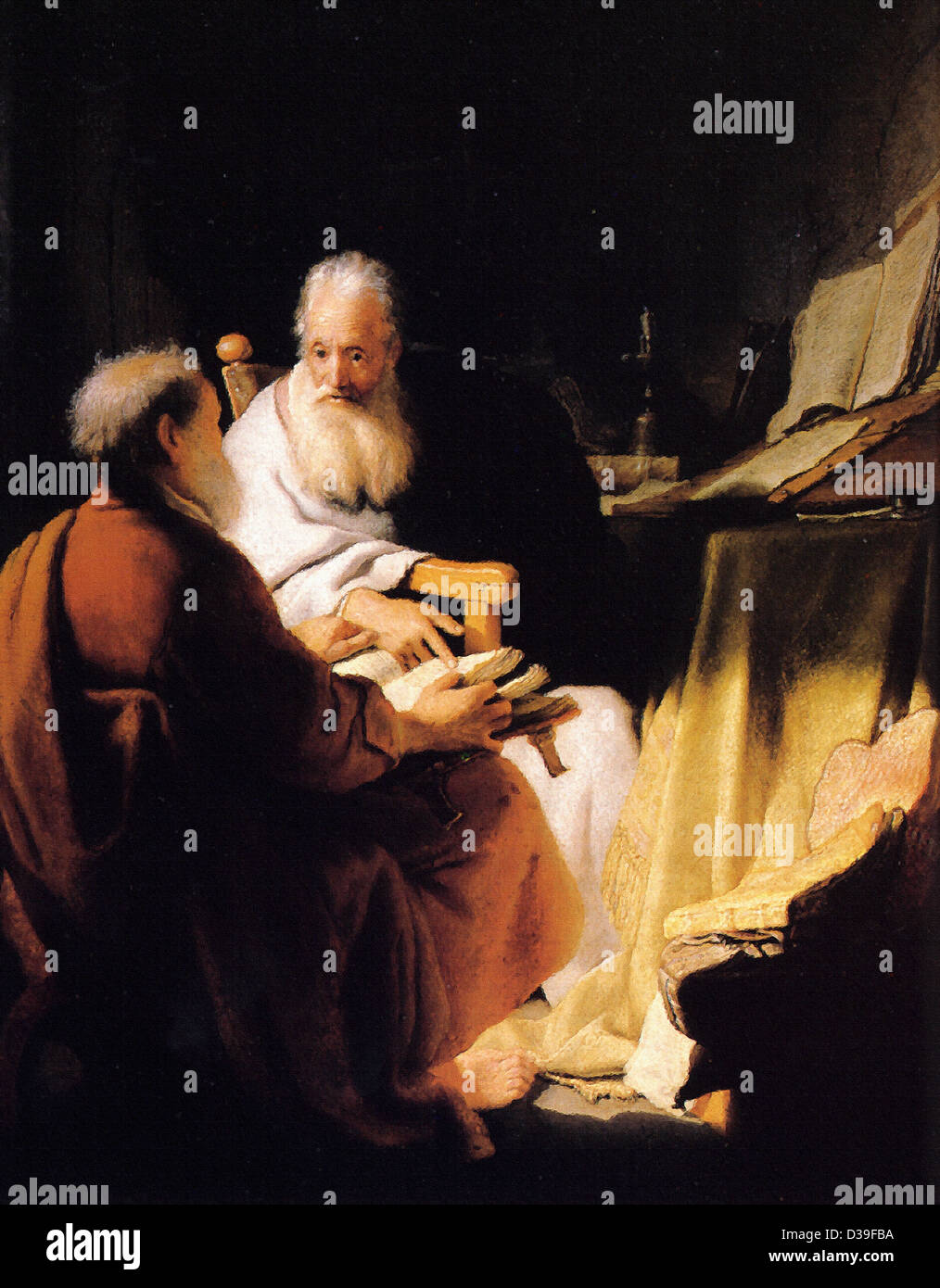 Rembrandt van Rijn, dos ancianos disputan. 1628 Óleo sobre panel. El barroco. Galería: Colección privada. Foto de stock